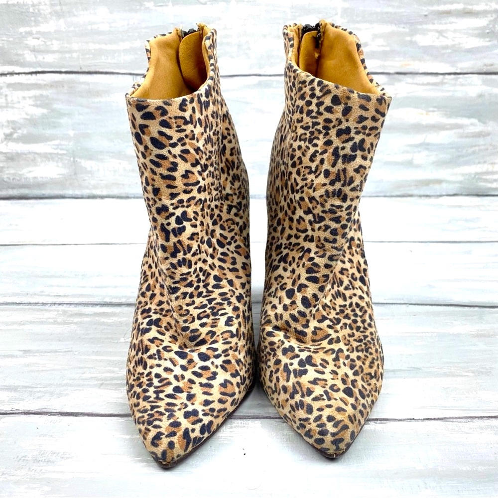 Qupid Pointed Toe Leopard Print Heeled Booties Ch… - image 3